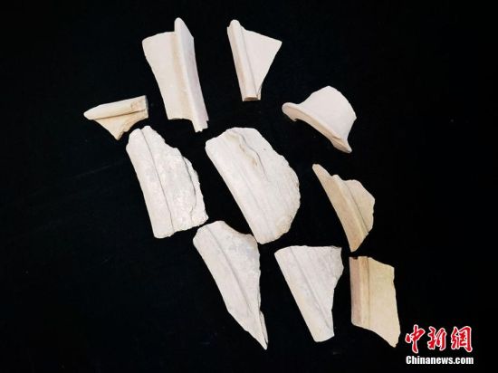 圖為靜寧縣賈河鄉(xiāng)竇坪村出土的彩陶片、紅陶片。 夏劍鋒 攝